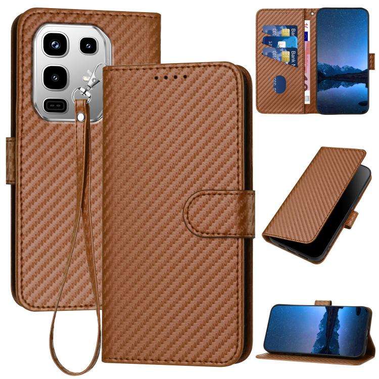 For Infinix Note 50 4G / Note 50 Pro 4G YX0070 Carbon Fiber Buckle Leather Phone Case with Lanyar...
