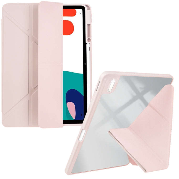 For Huawei MatePad 10.4 Clear Acrylic Deformation Leather Tablet Case(Pink)