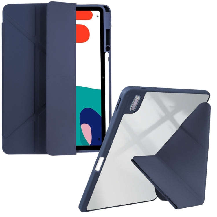 For Huawei MatePad 10.4 Clear Acrylic Deformation Leather Tablet Case(Dark Blue)