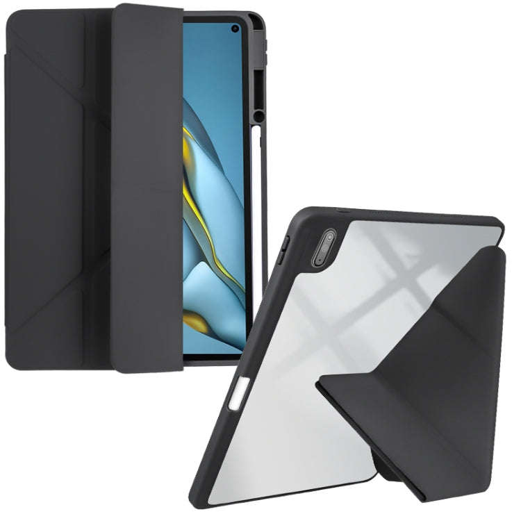For Huawei MatePad 10.8 Clear Acrylic Deformation Leather Tablet Case(Black)