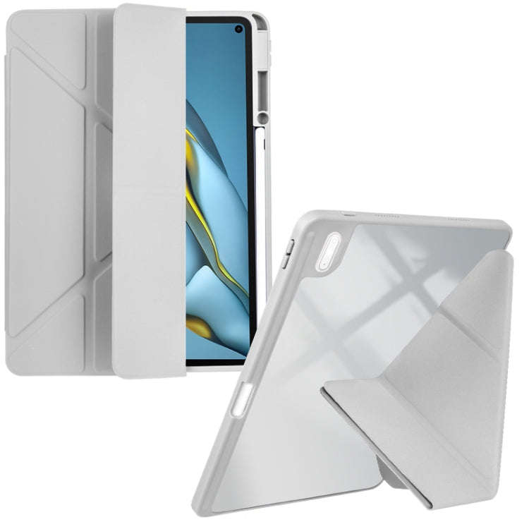 For Huawei MatePad 10.8 Clear Acrylic Deformation Leather Tablet Case(Grey)