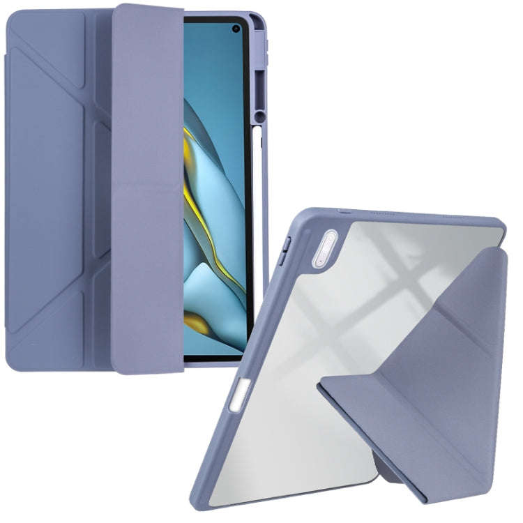 For Huawei MatePad 10.8 Clear Acrylic Deformation Leather Tablet Case(Lavender Purple)