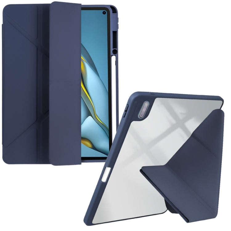 For Huawei MatePad 10.8 Clear Acrylic Deformation Leather Tablet Case(Dark Blue)