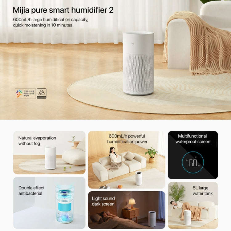 Xiaomi Mijia Pure Smart Fog-Free Humidifier 2, Specification:US Plug(White)