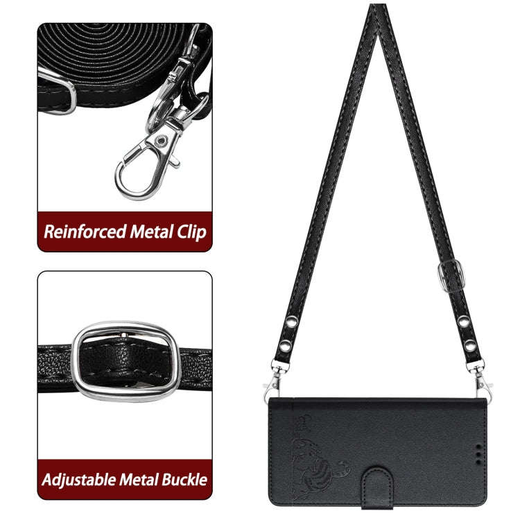 For TCL 40 XL / 40 T T608DL Cat Rat Embossed Pattern RFID Leather Phone Case with Lanyard(Black)