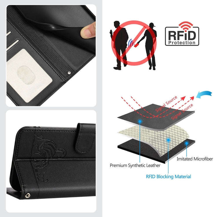 For TCL 40 XL / 40 T T608DL Cat Rat Embossed Pattern RFID Leather Phone Case with Lanyard(Black)