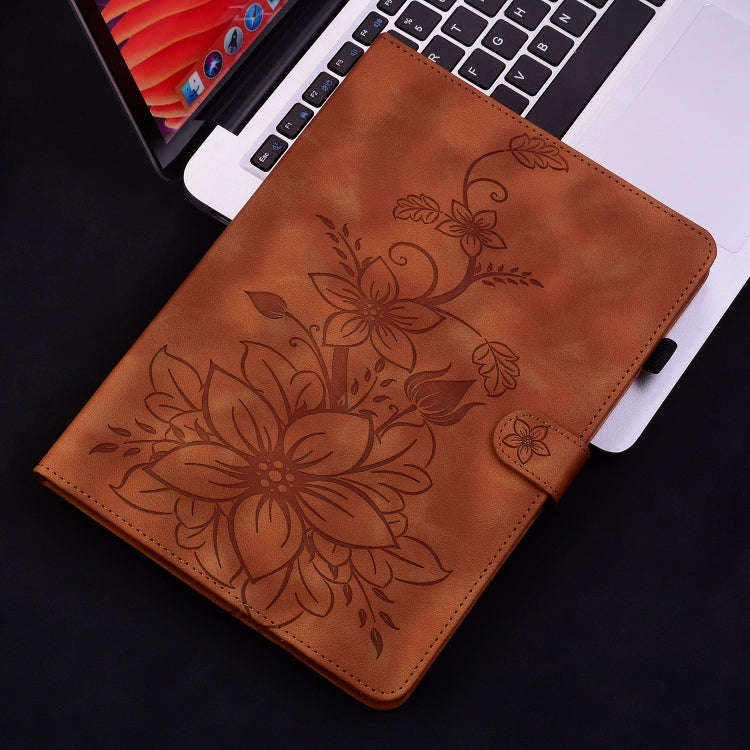 For Lenovo Tab K11 Plus Lily Embossed Leather Tablet Case(Brown)