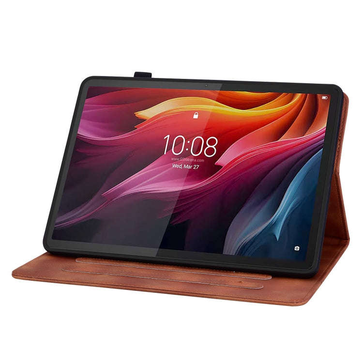 For Lenovo Tab K11 Plus Lily Embossed Leather Tablet Case(Brown)