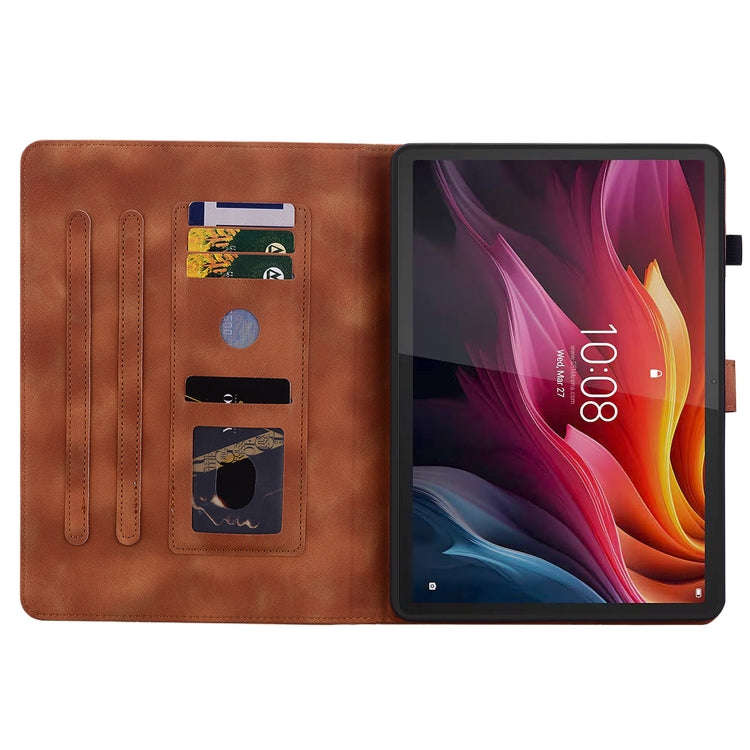 For Lenovo Tab K11 Plus Lily Embossed Leather Tablet Case(Brown)