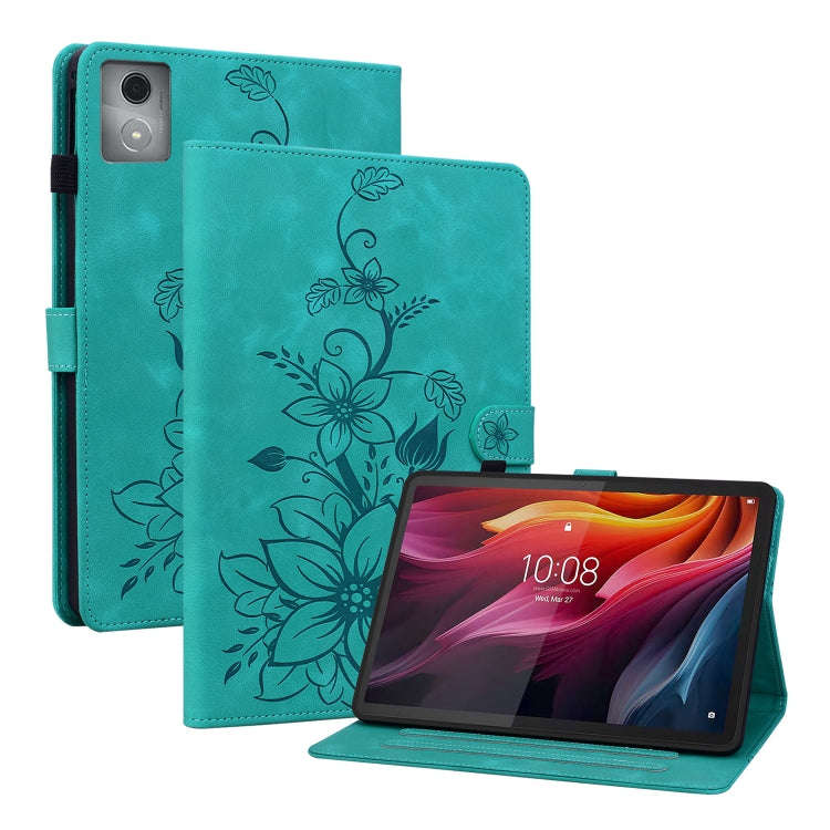 For Lenovo Tab K11 Plus Lily Embossed Leather Tablet Case(Green)