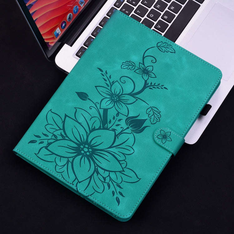 For Lenovo Tab K11 Plus Lily Embossed Leather Tablet Case(Green)