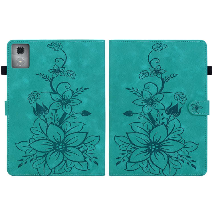 For Lenovo Tab K11 Plus Lily Embossed Leather Tablet Case(Green)