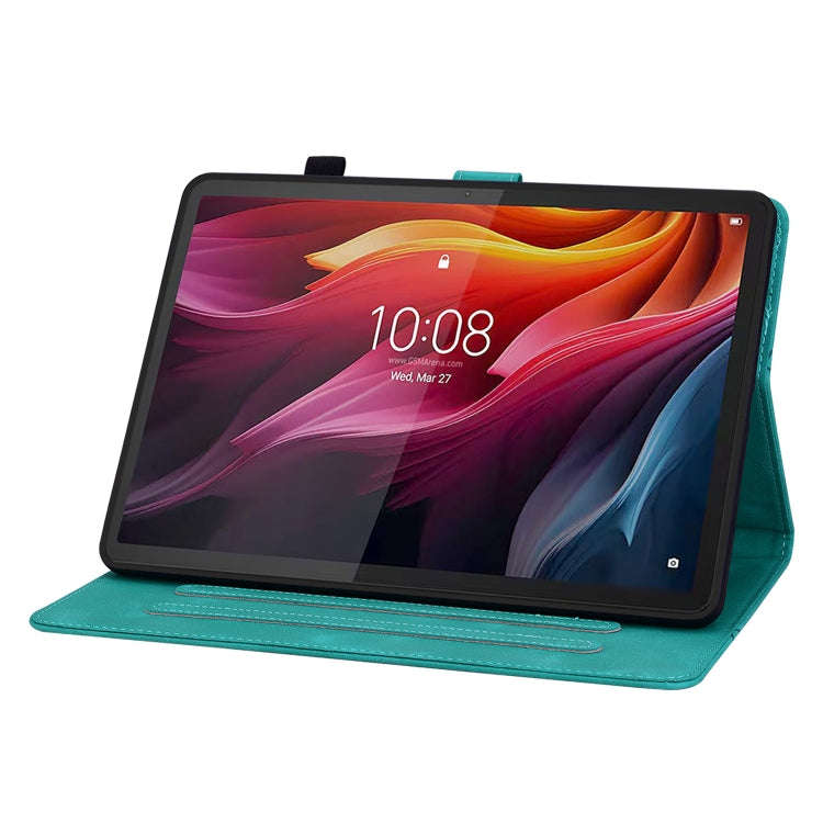 For Lenovo Tab K11 Plus Lily Embossed Leather Tablet Case(Green)