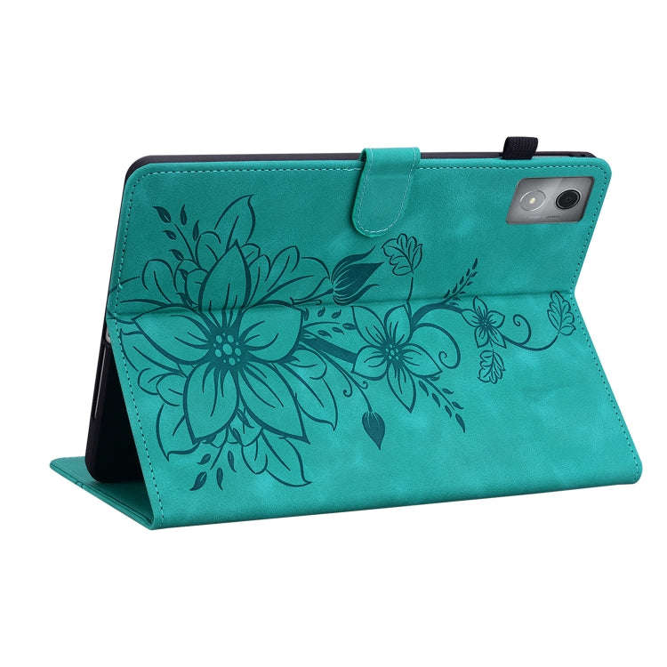 For Lenovo Tab K11 Plus Lily Embossed Leather Tablet Case(Green)