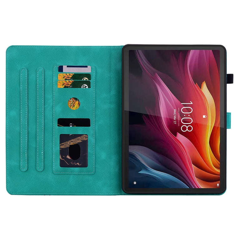 For Lenovo Tab K11 Plus Lily Embossed Leather Tablet Case(Green)