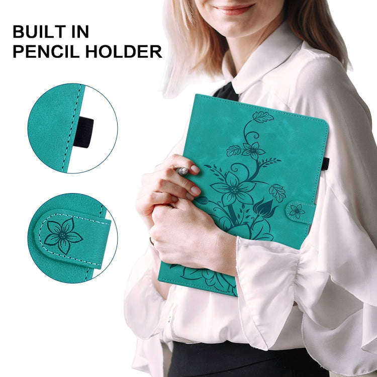 For Lenovo Tab K11 Plus Lily Embossed Leather Tablet Case(Green)