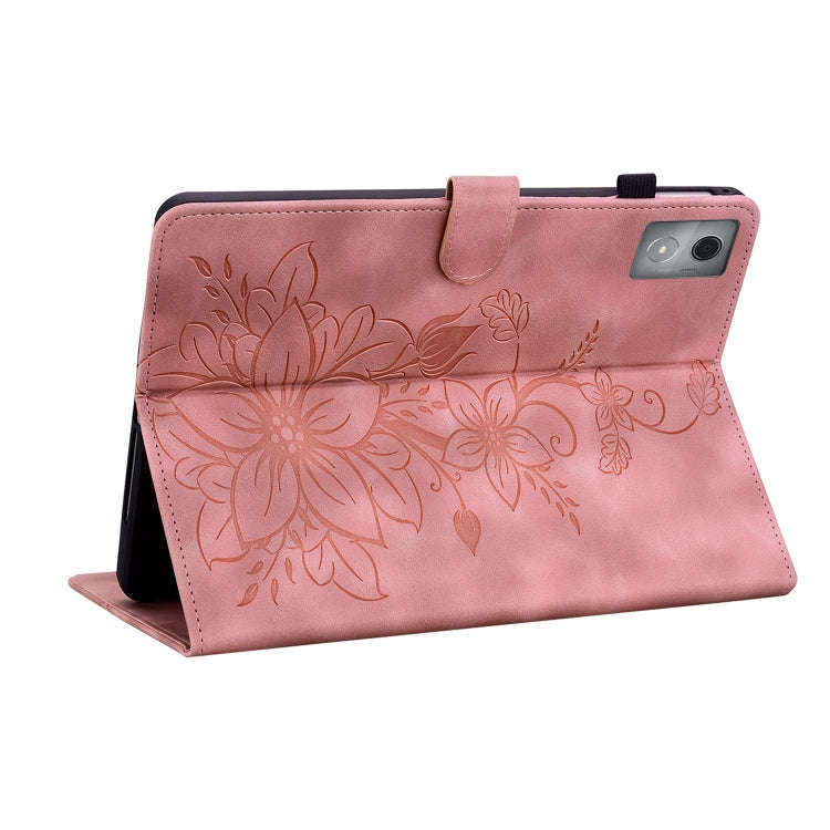 For Lenovo Tab K11 Plus Lily Embossed Leather Tablet Case(Pink)