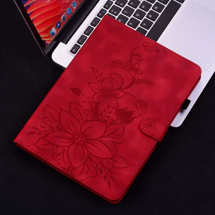 For Lenovo Tab K11 Plus Lily Embossed Leather Tablet Case(Red)