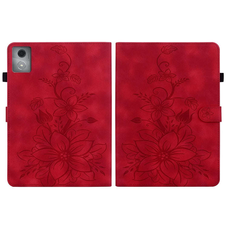 For Lenovo Tab K11 Plus Lily Embossed Leather Tablet Case(Red)