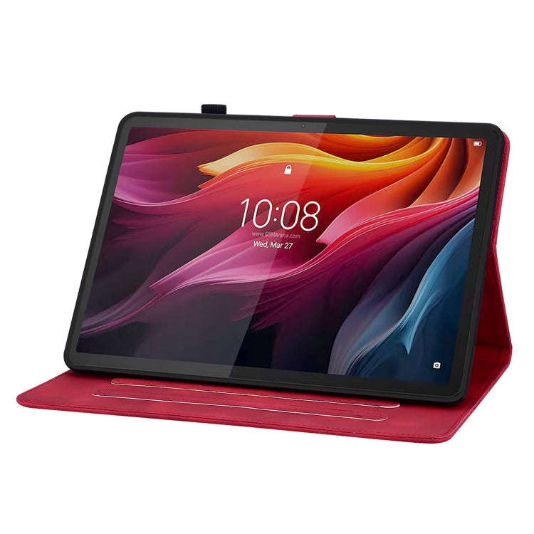 For Lenovo Tab K11 Plus Lily Embossed Leather Tablet Case(Red)