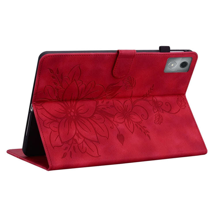 For Lenovo Tab K11 Plus Lily Embossed Leather Tablet Case(Red)
