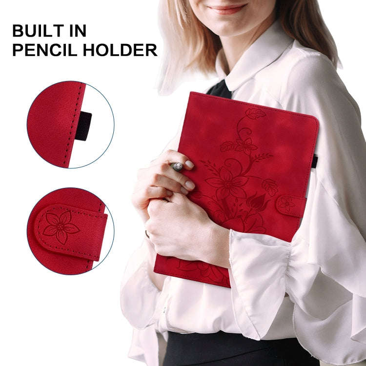 For Lenovo Tab K11 Plus Lily Embossed Leather Tablet Case(Red)