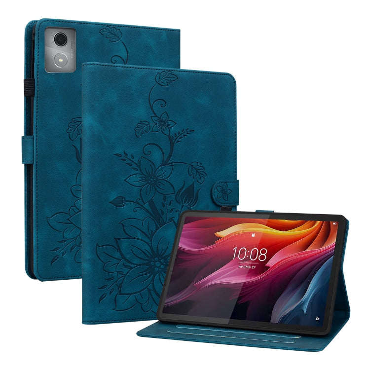 For Lenovo Tab K11 Plus Lily Embossed Leather Tablet Case(Dark Blue)