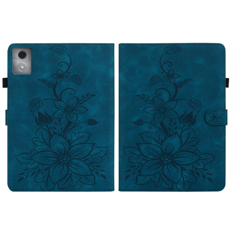 For Lenovo Tab K11 Plus Lily Embossed Leather Tablet Case(Dark Blue)