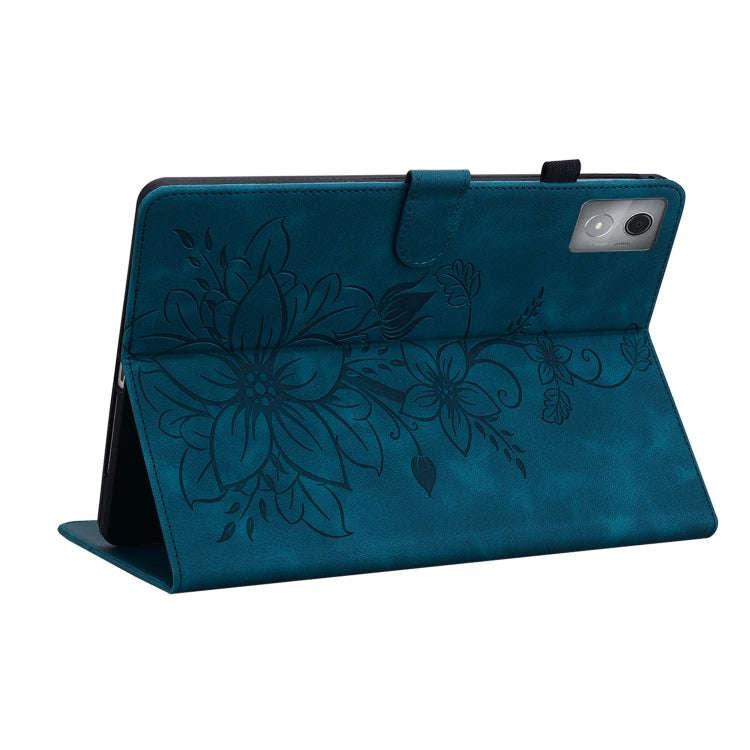 For Lenovo Tab K11 Plus Lily Embossed Leather Tablet Case(Dark Blue)