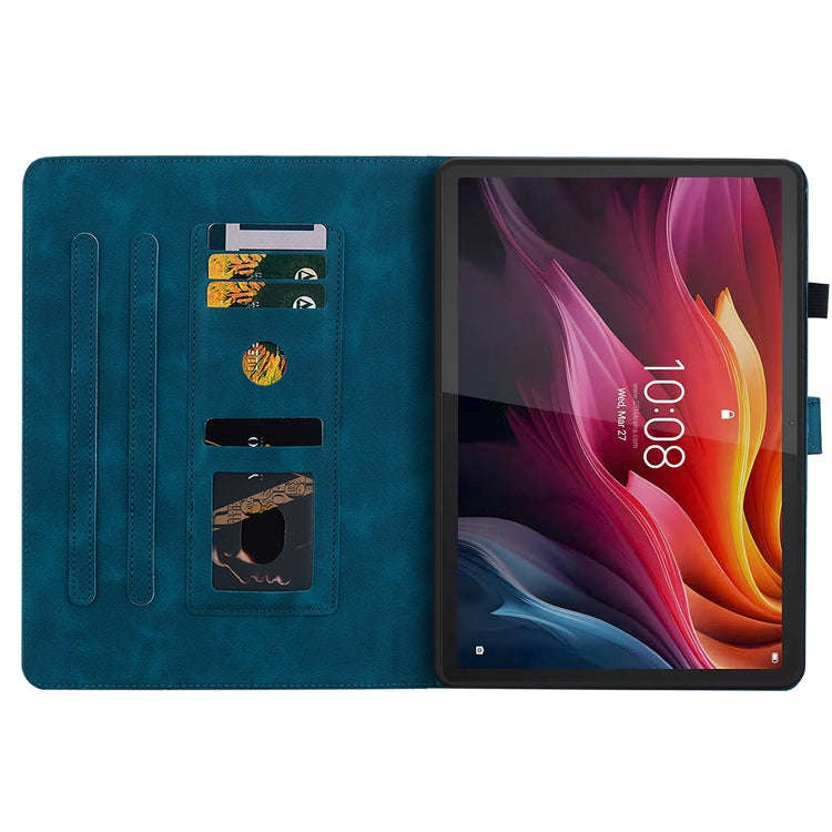 For Lenovo Tab K11 Plus Lily Embossed Leather Tablet Case(Dark Blue)