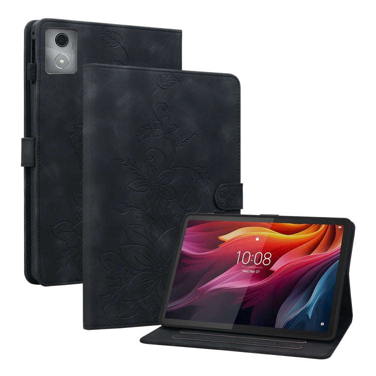 For Lenovo Tab K11 Plus Lily Embossed Leather Tablet Case(Black)
