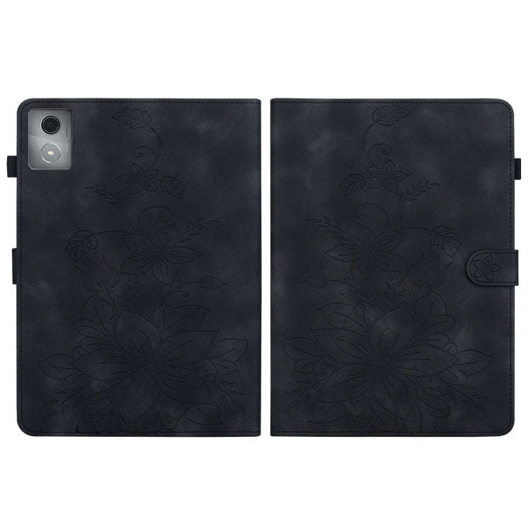For Lenovo Tab K11 Plus Lily Embossed Leather Tablet Case(Black)