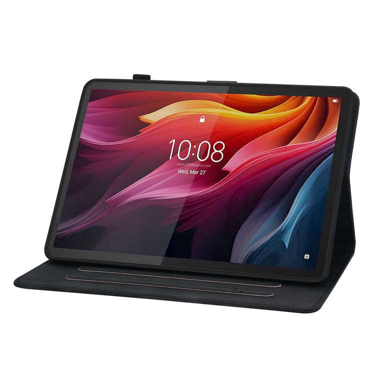 For Lenovo Tab K11 Plus Lily Embossed Leather Tablet Case(Black)