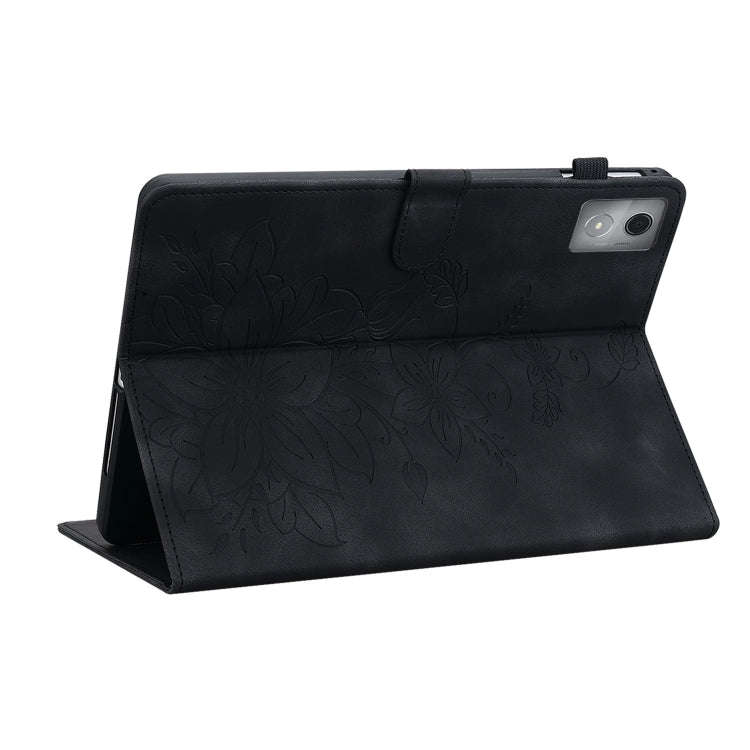 For Lenovo Tab K11 Plus Lily Embossed Leather Tablet Case(Black)