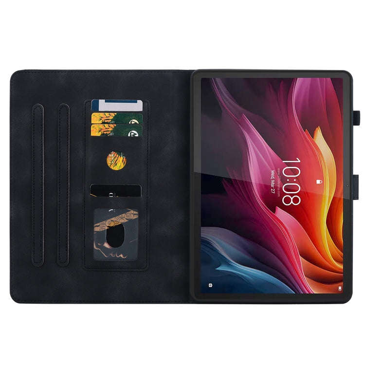 For Lenovo Tab K11 Plus Lily Embossed Leather Tablet Case(Black)