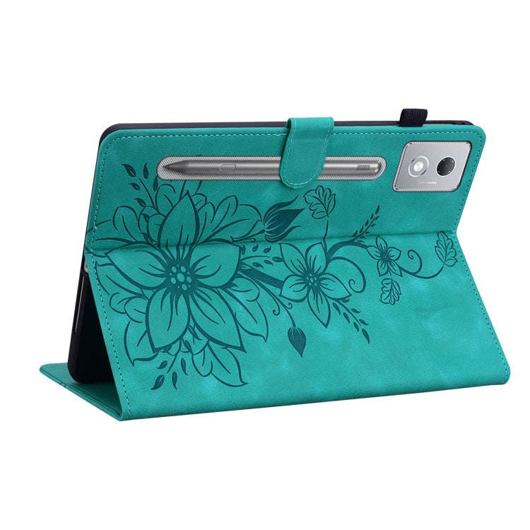 For Lenovo Tab P12 12.7 2025 Lily Embossed Leather Tablet Case(Green)