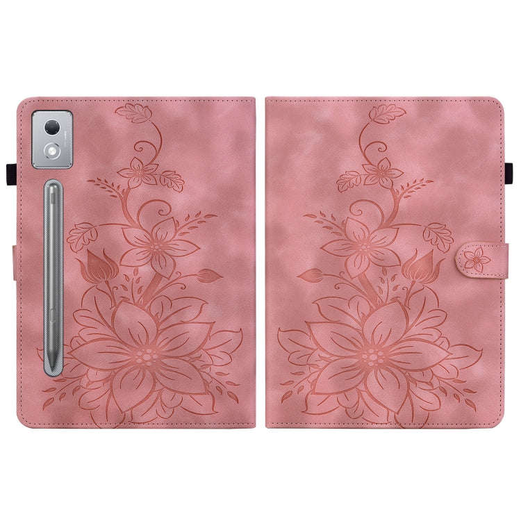 For Lenovo Tab P12 12.7 2025 Lily Embossed Leather Tablet Case(Pink)