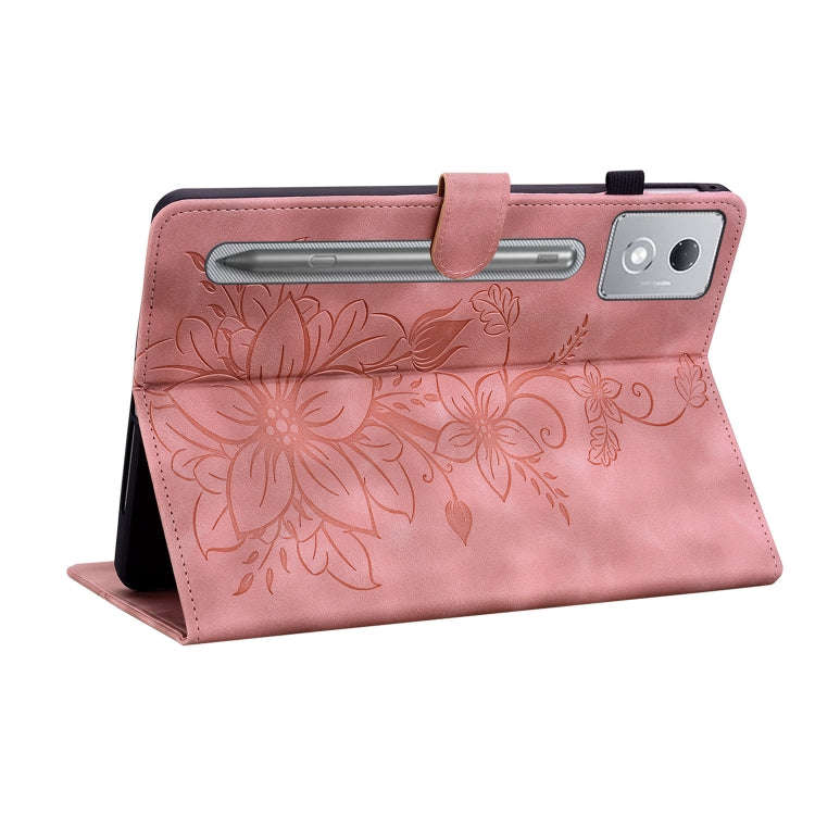 For Lenovo Tab P12 12.7 2025 Lily Embossed Leather Tablet Case(Pink)