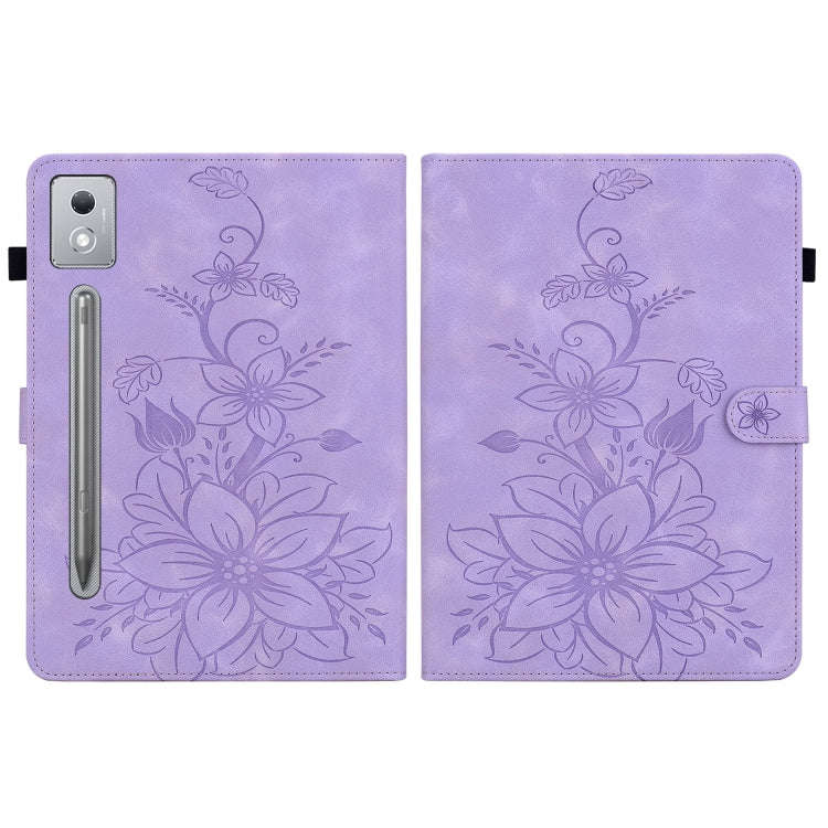 For Lenovo Tab P12 12.7 2025 Lily Embossed Leather Tablet Case(Purple)