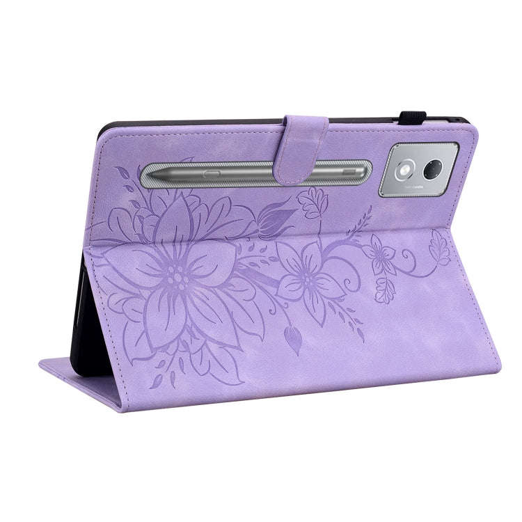 For Lenovo Tab P12 12.7 2025 Lily Embossed Leather Tablet Case(Purple)
