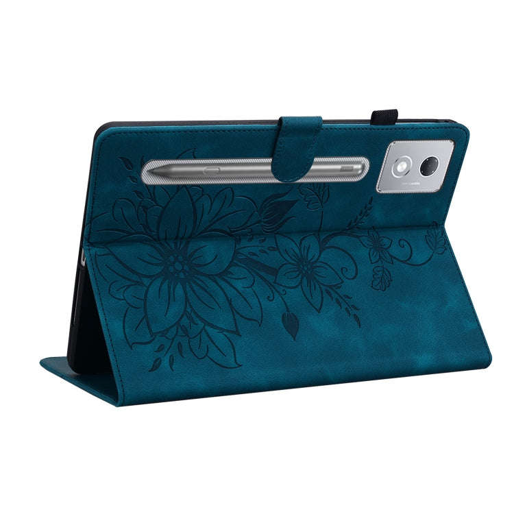 For Lenovo Tab P12 12.7 2025 Lily Embossed Leather Tablet Case(Dark Blue)