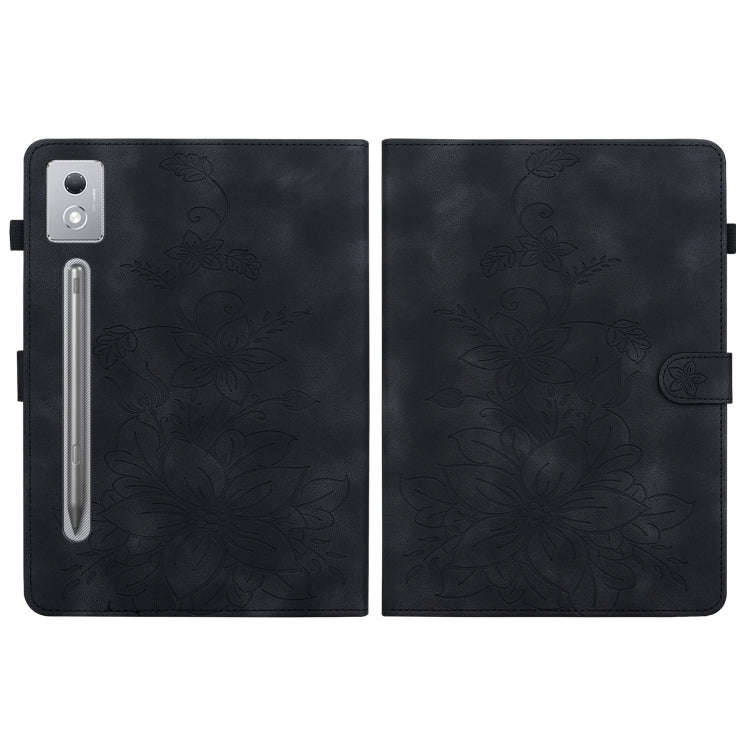 For Lenovo Tab P12 12.7 2025 Lily Embossed Leather Tablet Case(Black)