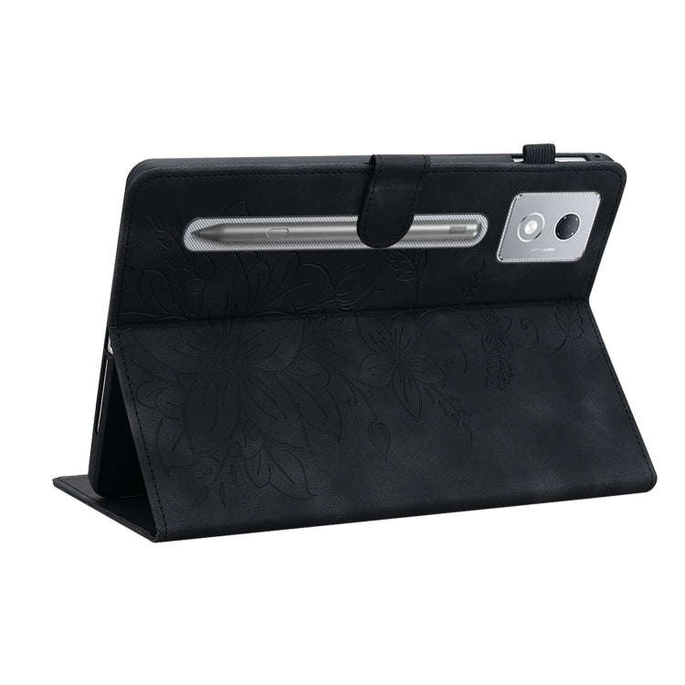 For Lenovo Tab P12 12.7 2025 Lily Embossed Leather Tablet Case(Black)