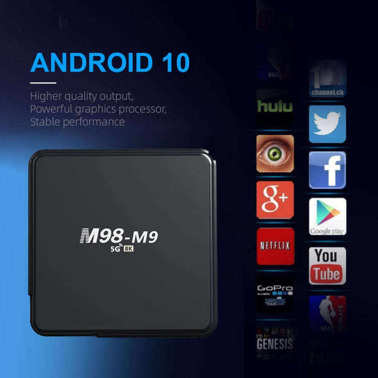 M98-M9 Quad-core ARM Cortex-A53 WiFi Bluetooth 4K HD Android TV Box, RAM:2GB+8GB(UK Plug)