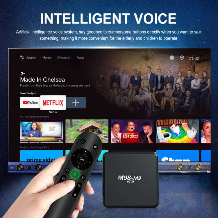 M98-M9 Quad-core ARM Cortex-A53 WiFi Bluetooth 4K HD Android TV Box, RAM:2GB+8GB(UK Plug)