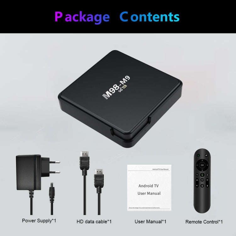 M98-M9 Quad-core ARM Cortex-A53 WiFi Bluetooth 4K HD Android TV Box, RAM:2GB+8GB(UK Plug)