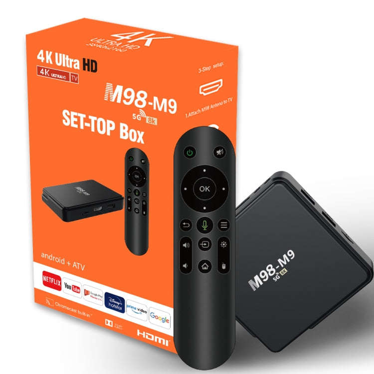 M98-M9 Quad-core ARM Cortex-A53 WiFi Bluetooth 4K HD Android TV Box, RAM:2GB+8GB(UK Plug)