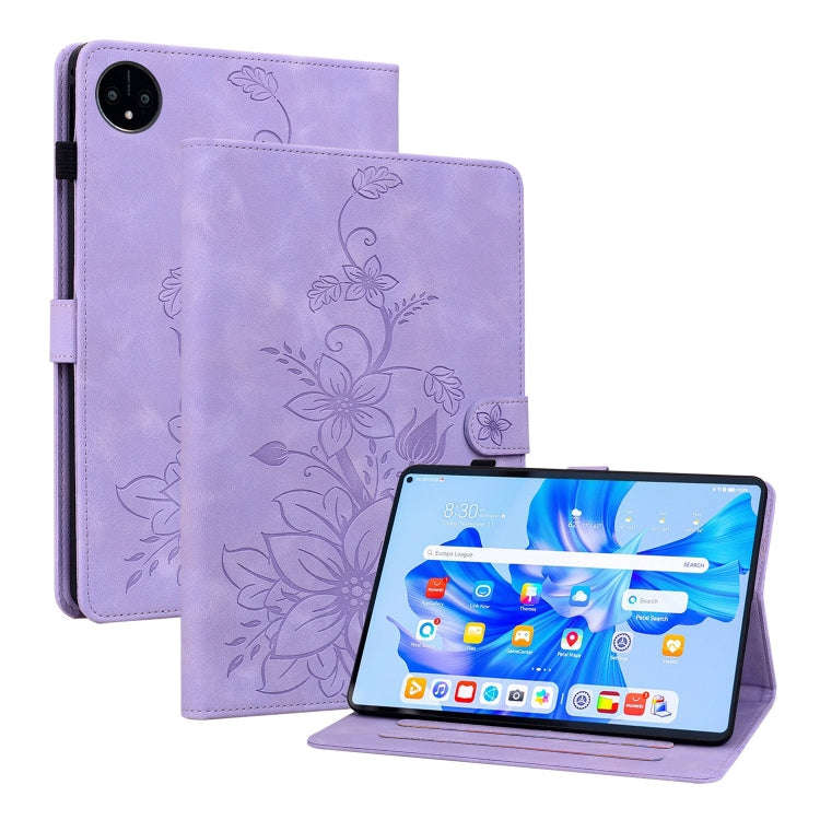 For Huawei MatePad Pro 11 2022 Lily Embossed Leather Tablet Case(Purple)