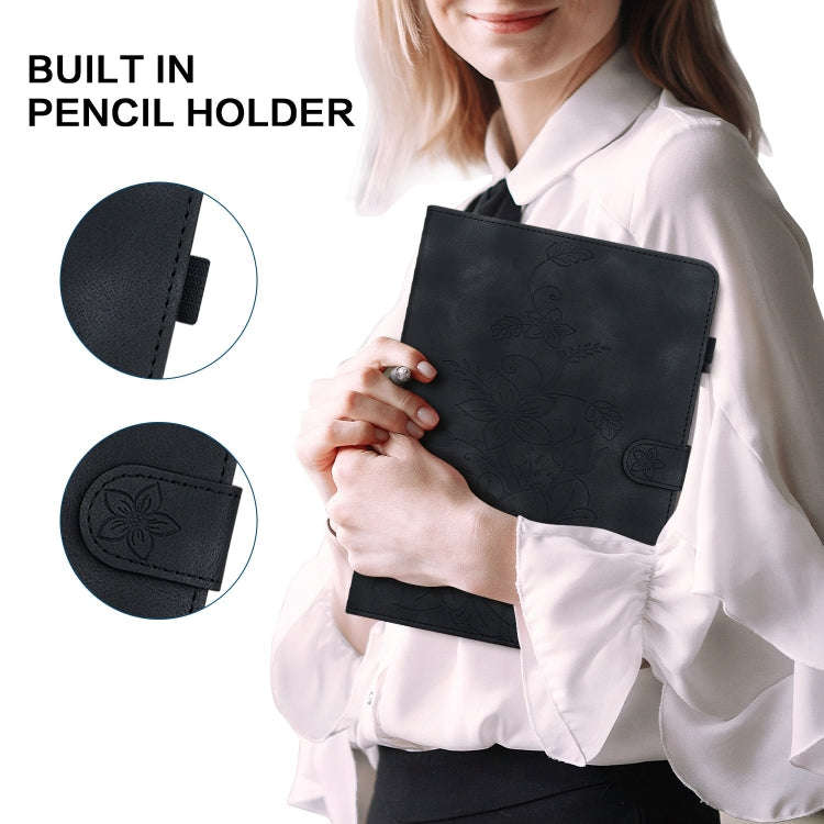 For Huawei MatePad Pro 11 2022 Lily Embossed Leather Tablet Case(Black)