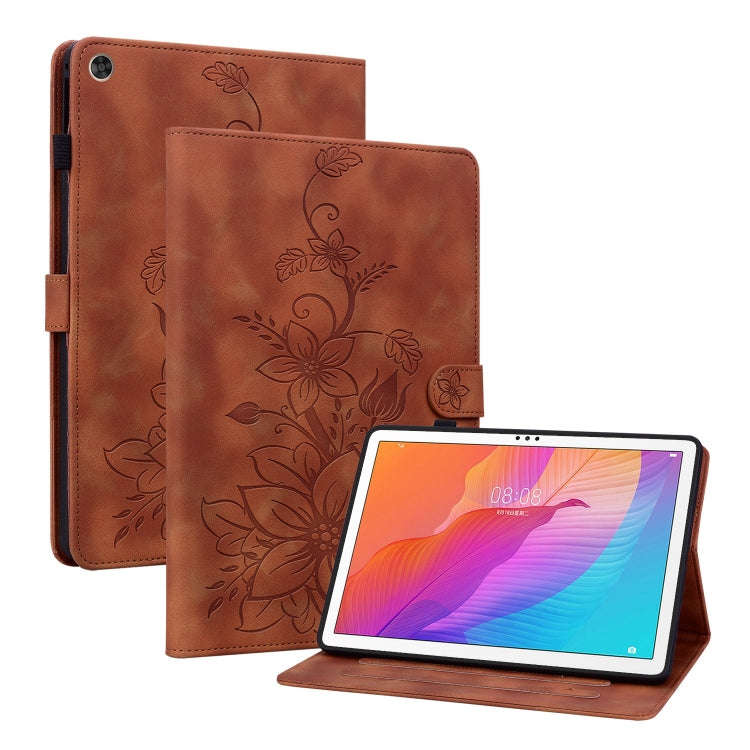 For Huawei MatePad T 10s / Enjoy Tablet 2 Lily Embossed Leather Tablet Case(Brown)